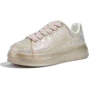 Women's Gold Rhinestone Sparkly Glitter Bling Tennis Fashion Shoes Sneakers